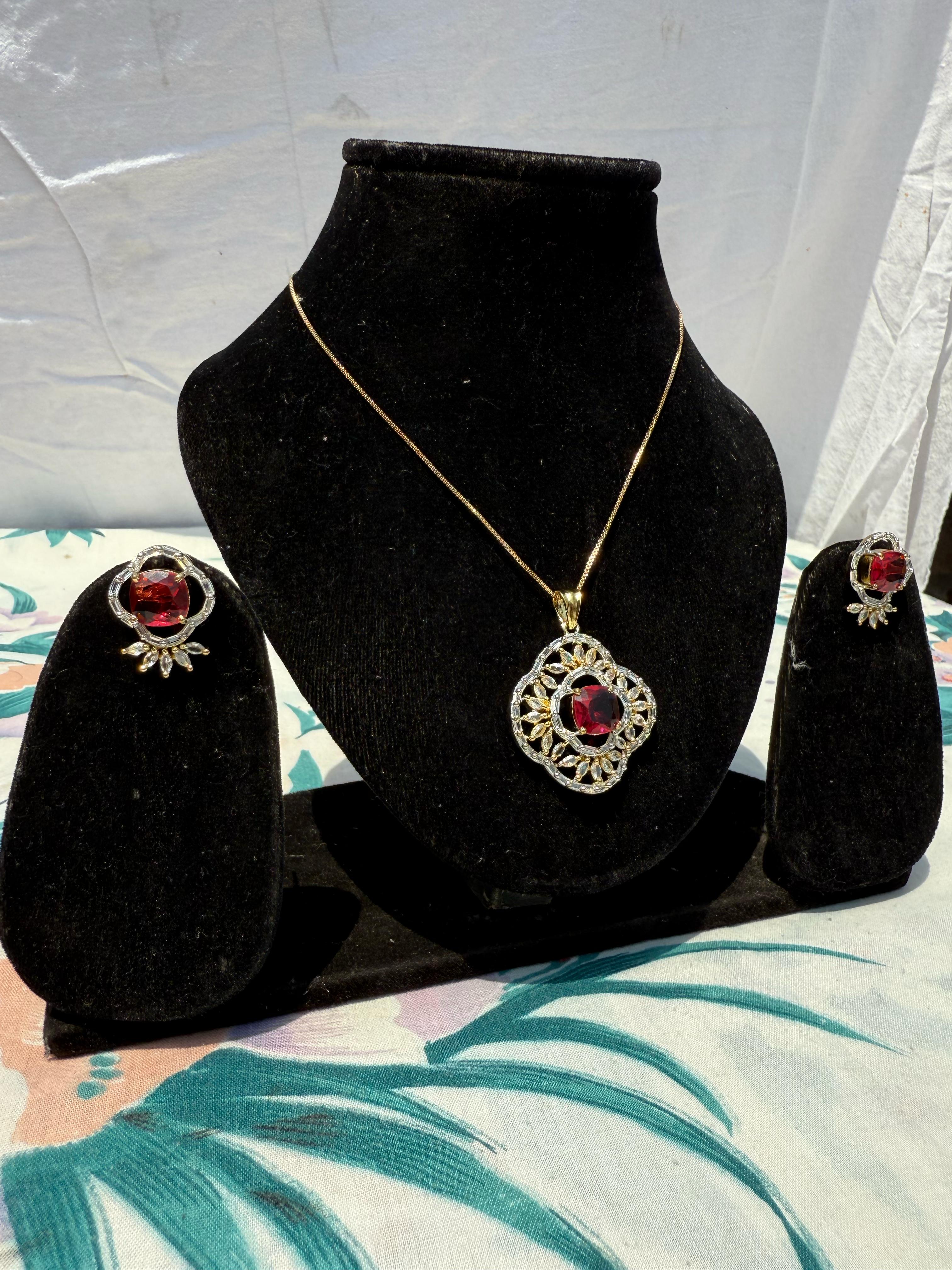 Ruby Red Jewelry Set - Elegant Necklace and Earrings Combo.