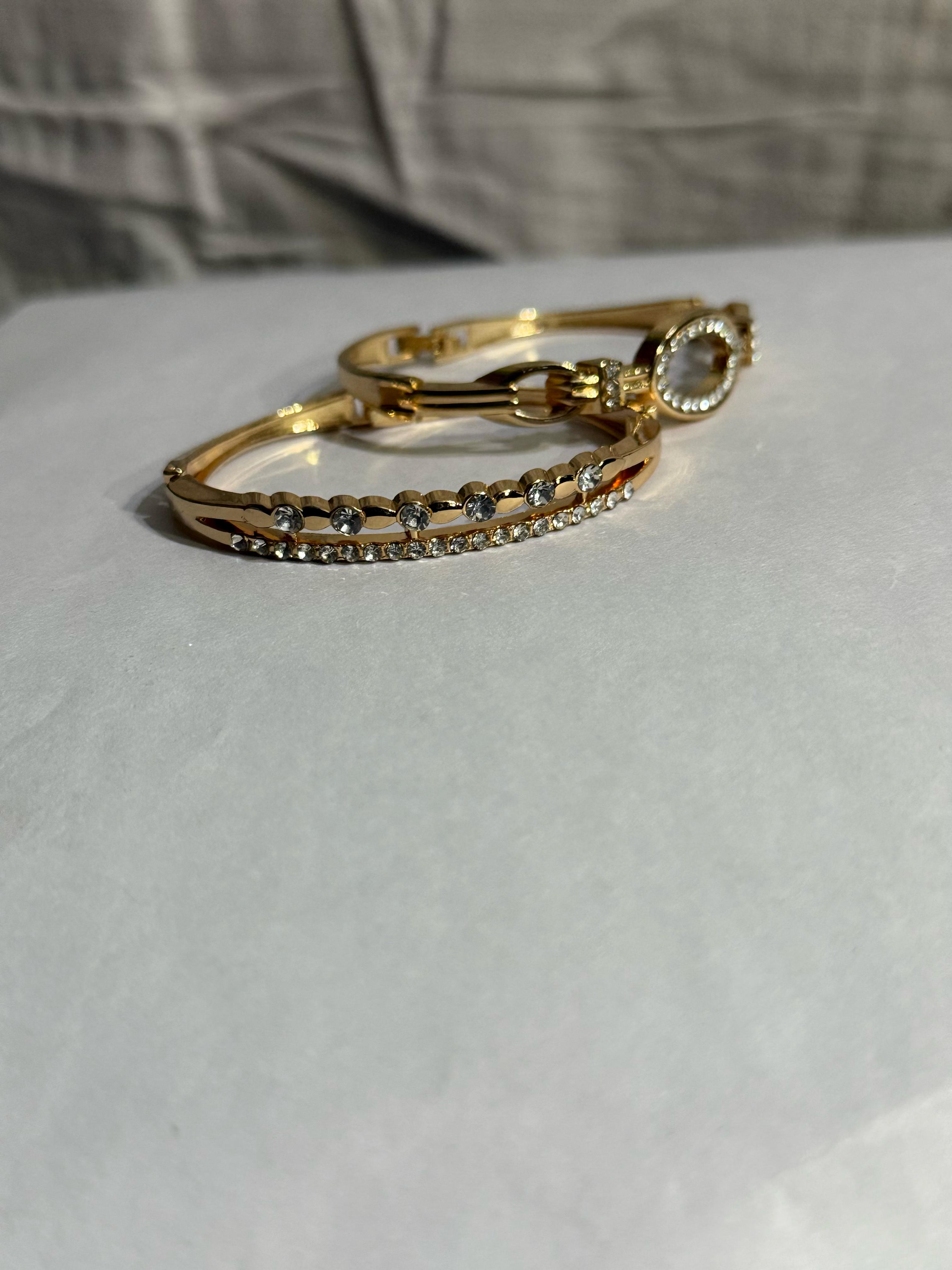 Elegant Gold-Plated Bangle with Clear Stones