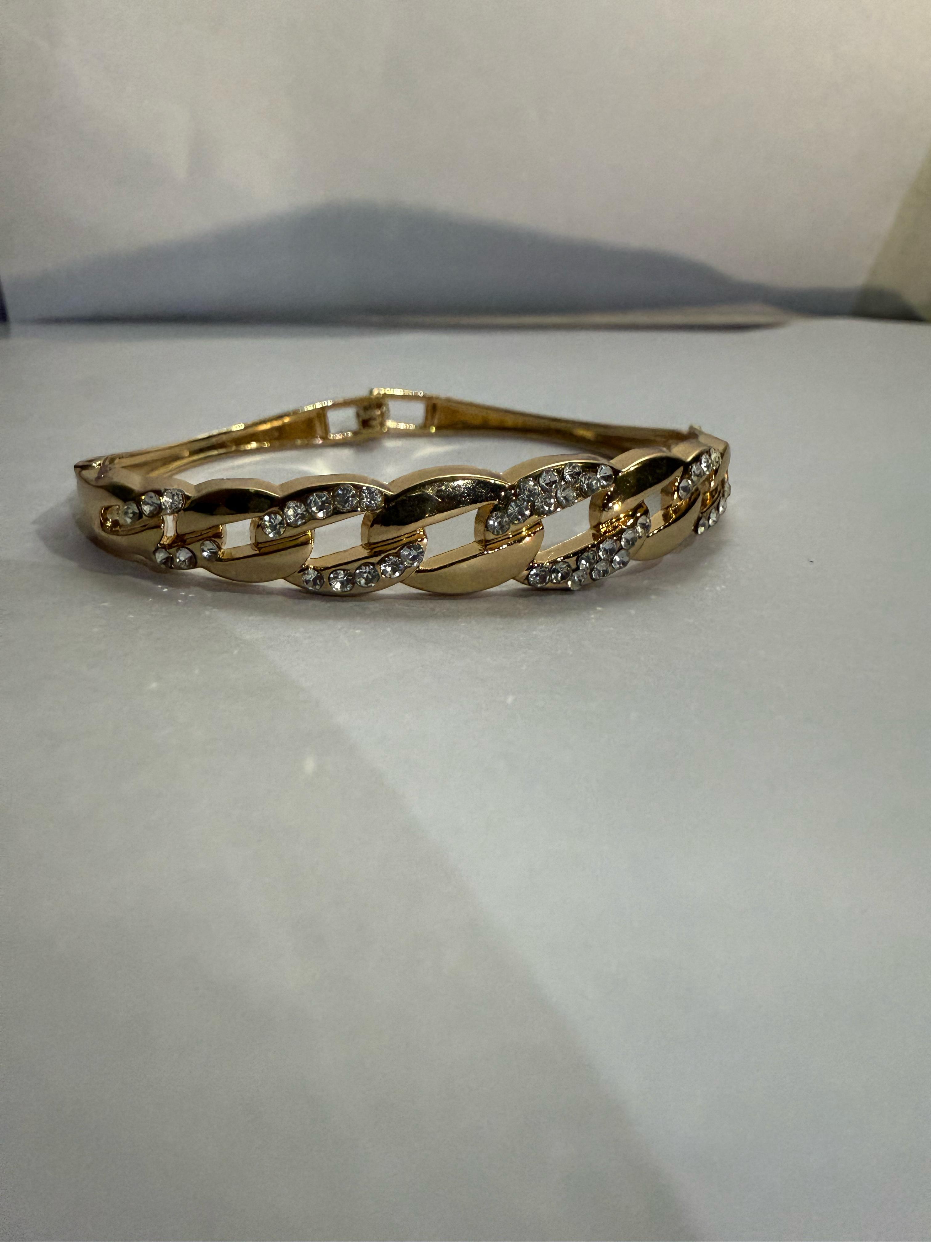 Diamond-Accented Gold-Toned Chain Link Bracelet