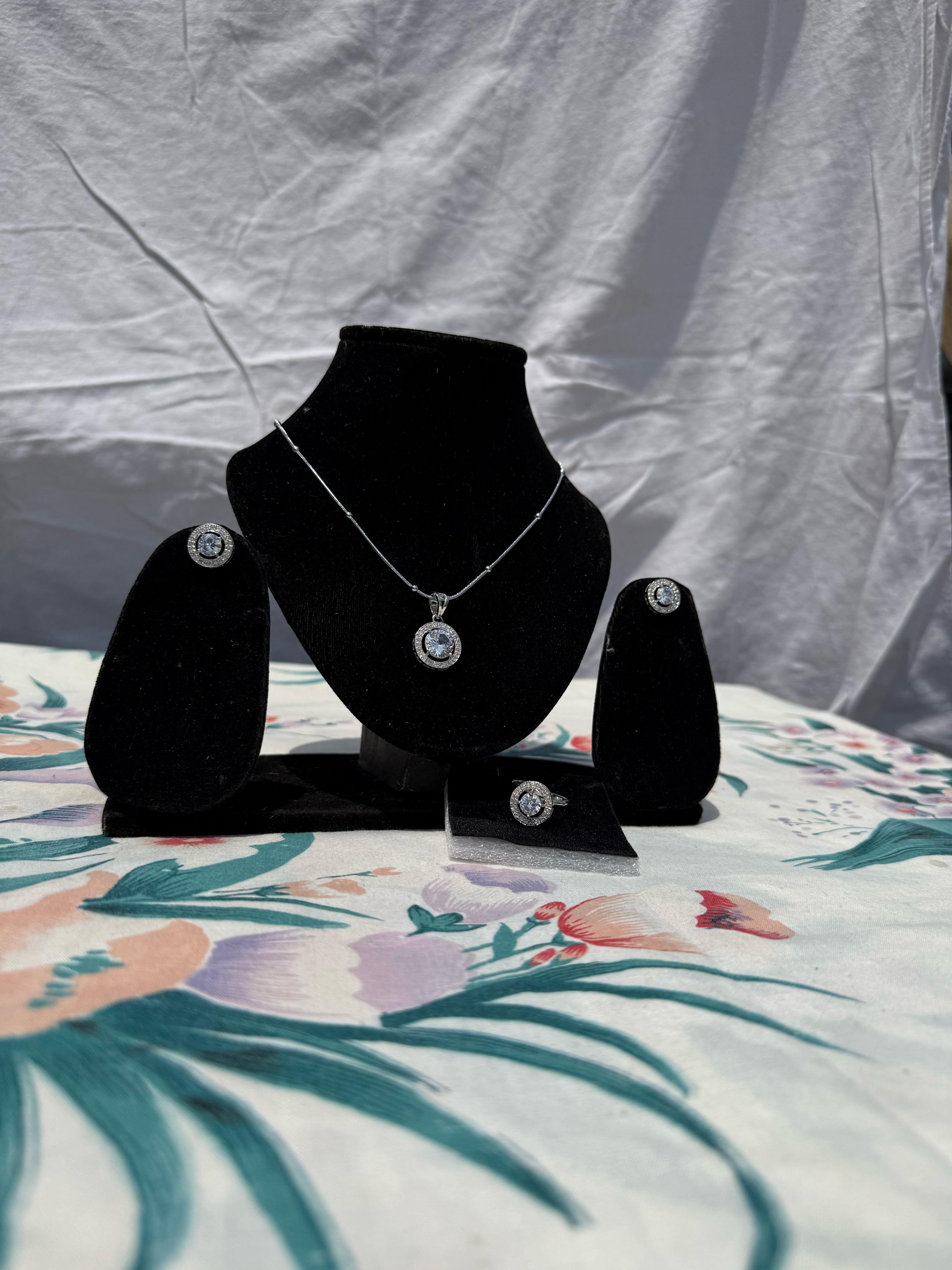 Elegant Silver Jewelry Set - Necklace, Earrings, and Ring Combo
