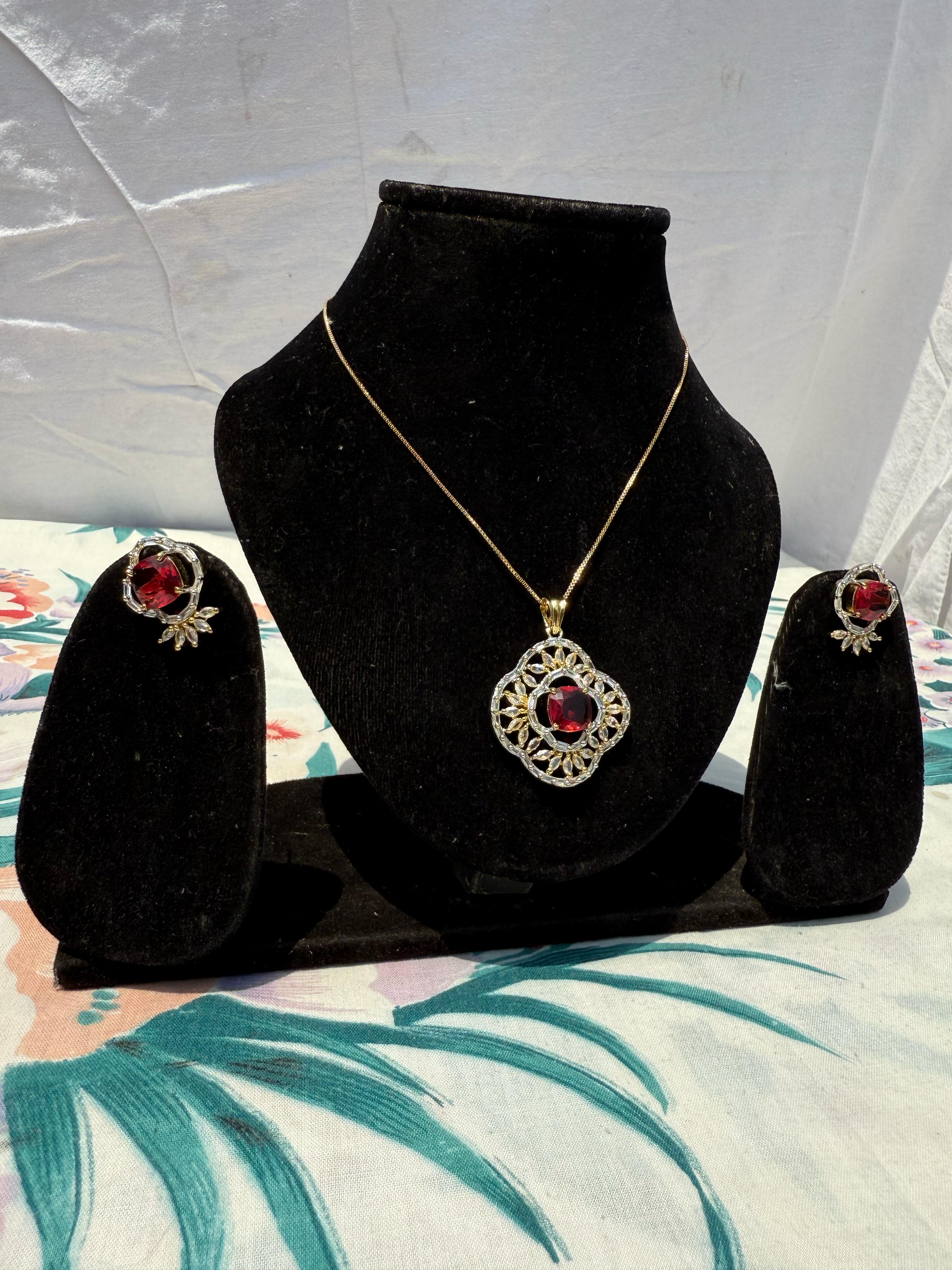 Ruby Red Jewelry Set - Elegant Necklace and Earrings Combo.