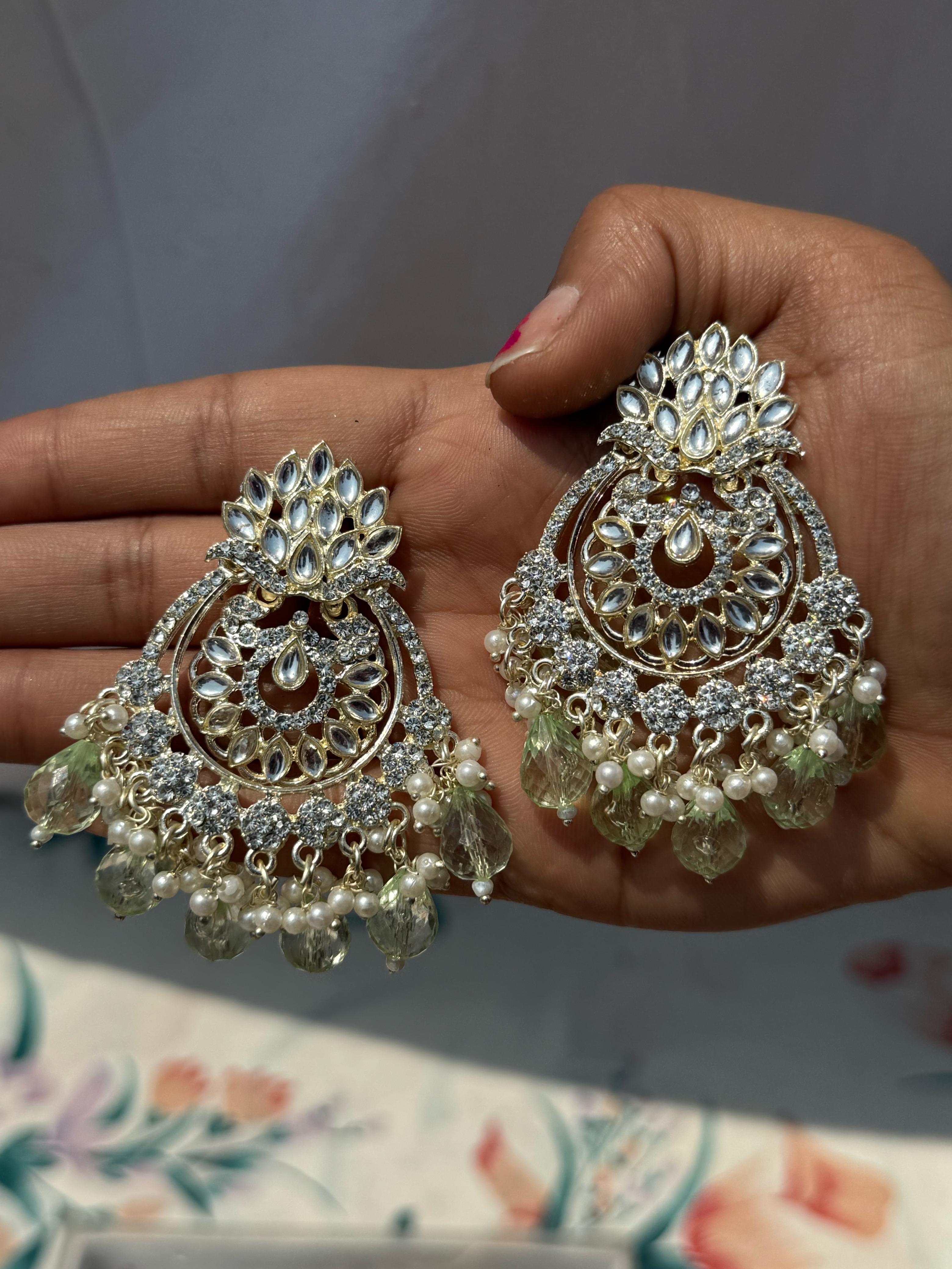 Exquisite Kundan Teardrop Earrings with Pearls - Traditional Indian Artificial Jewellery