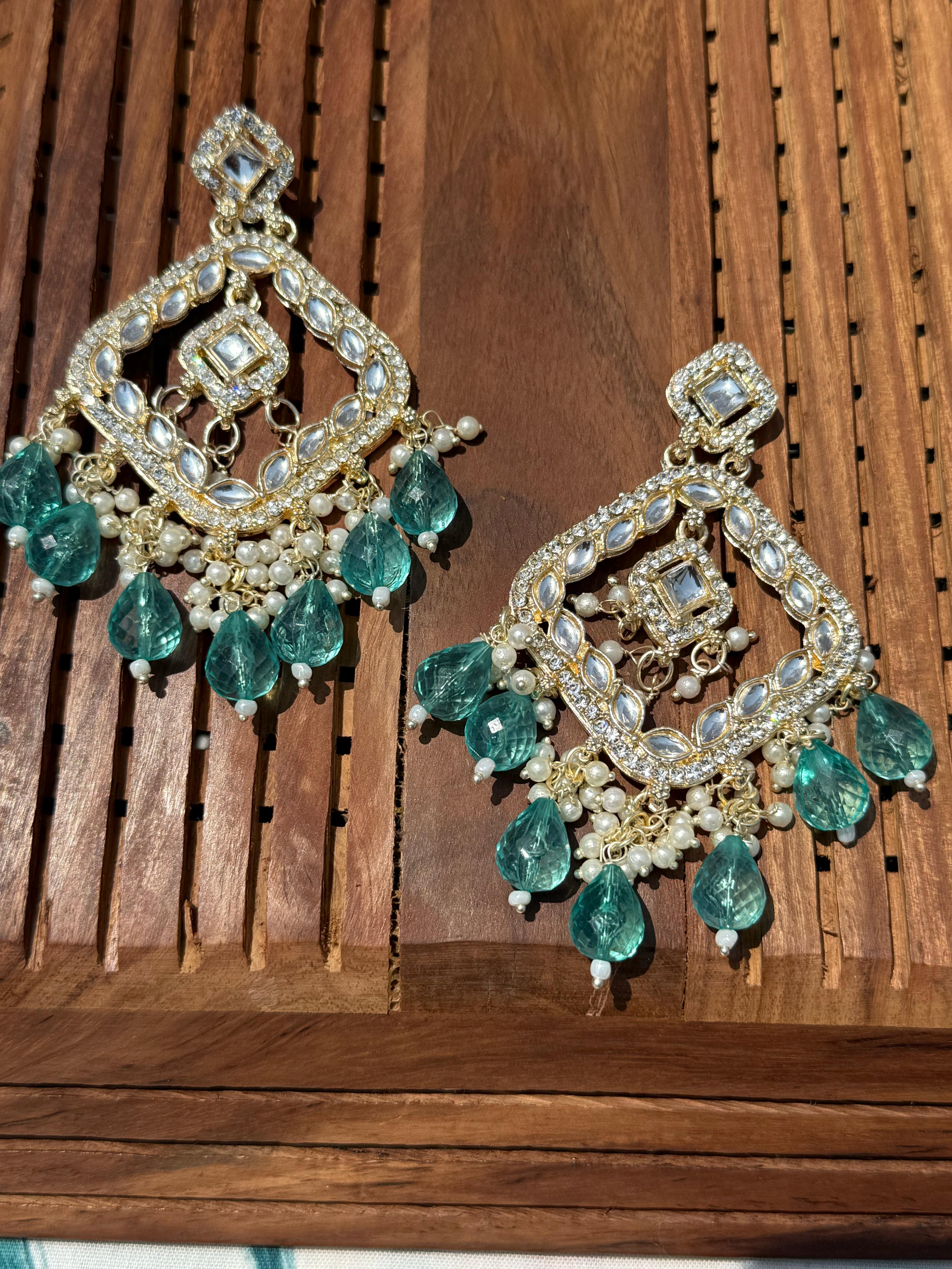 Exquisite Teal and Pearl Earrings - A Masterpiece of Traditional Jewelry