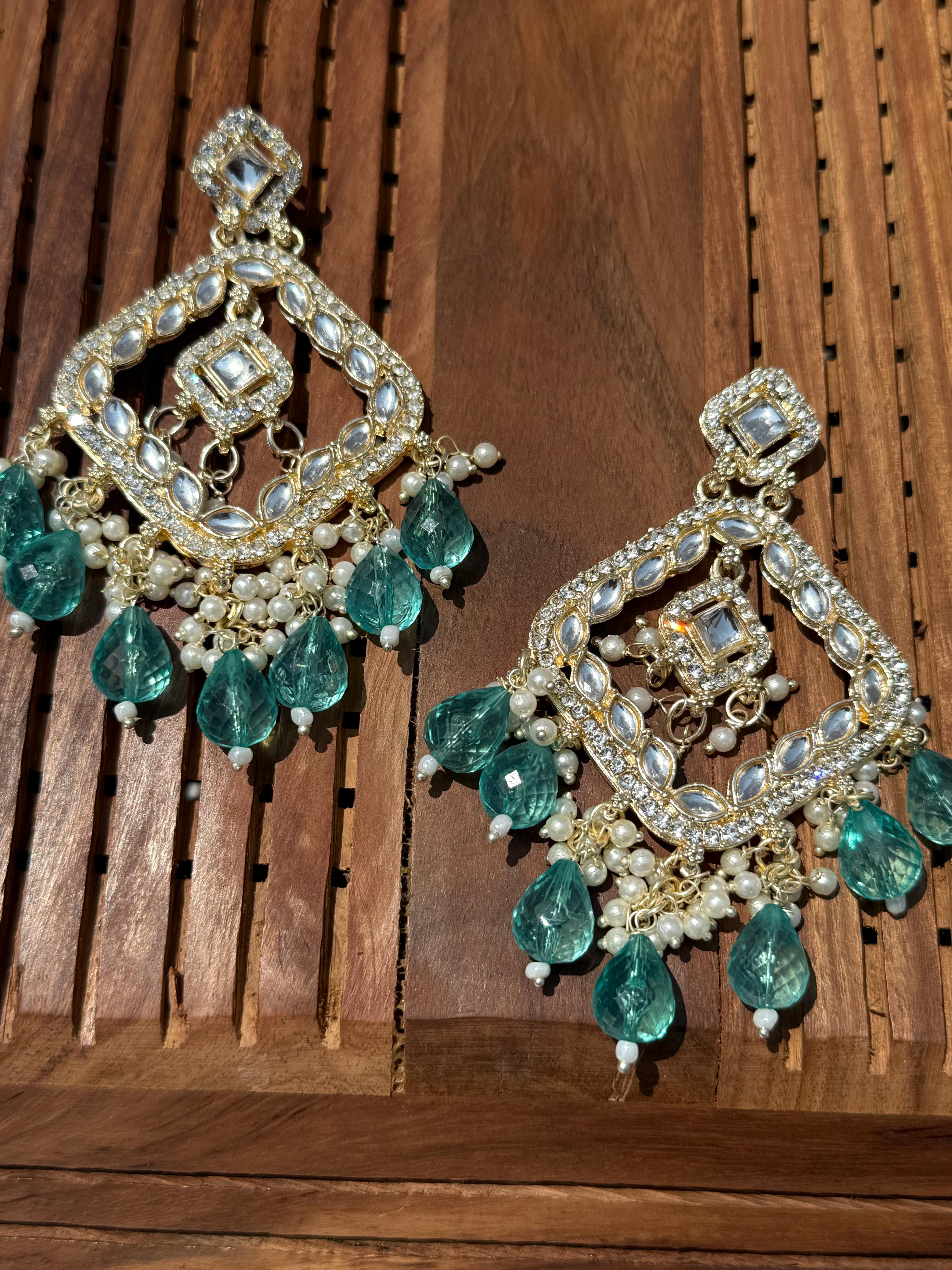 Exquisite Teal and Pearl Earrings - A Masterpiece of Traditional Jewelry