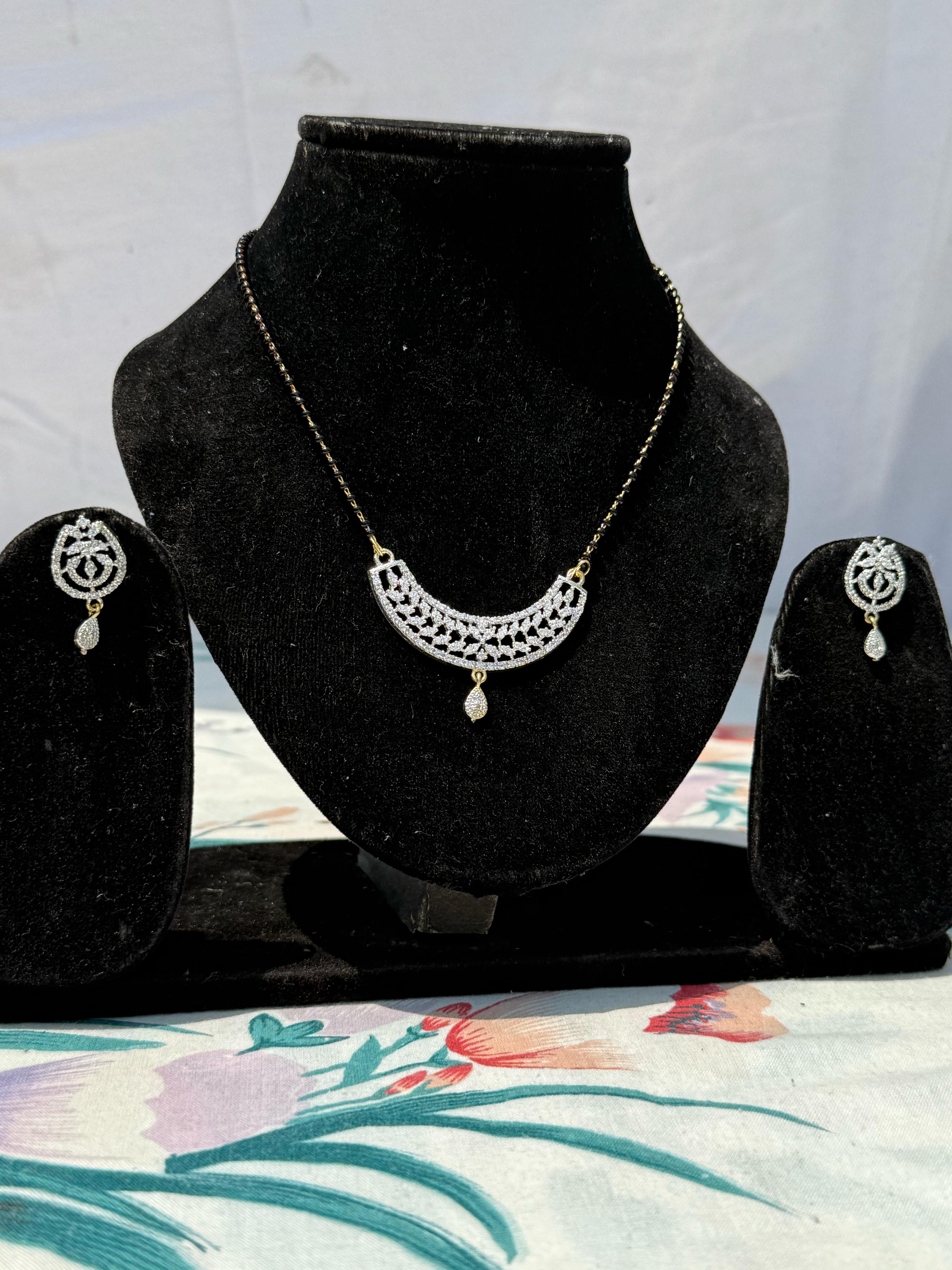 Diamond Studded Necklace and Earrings Set