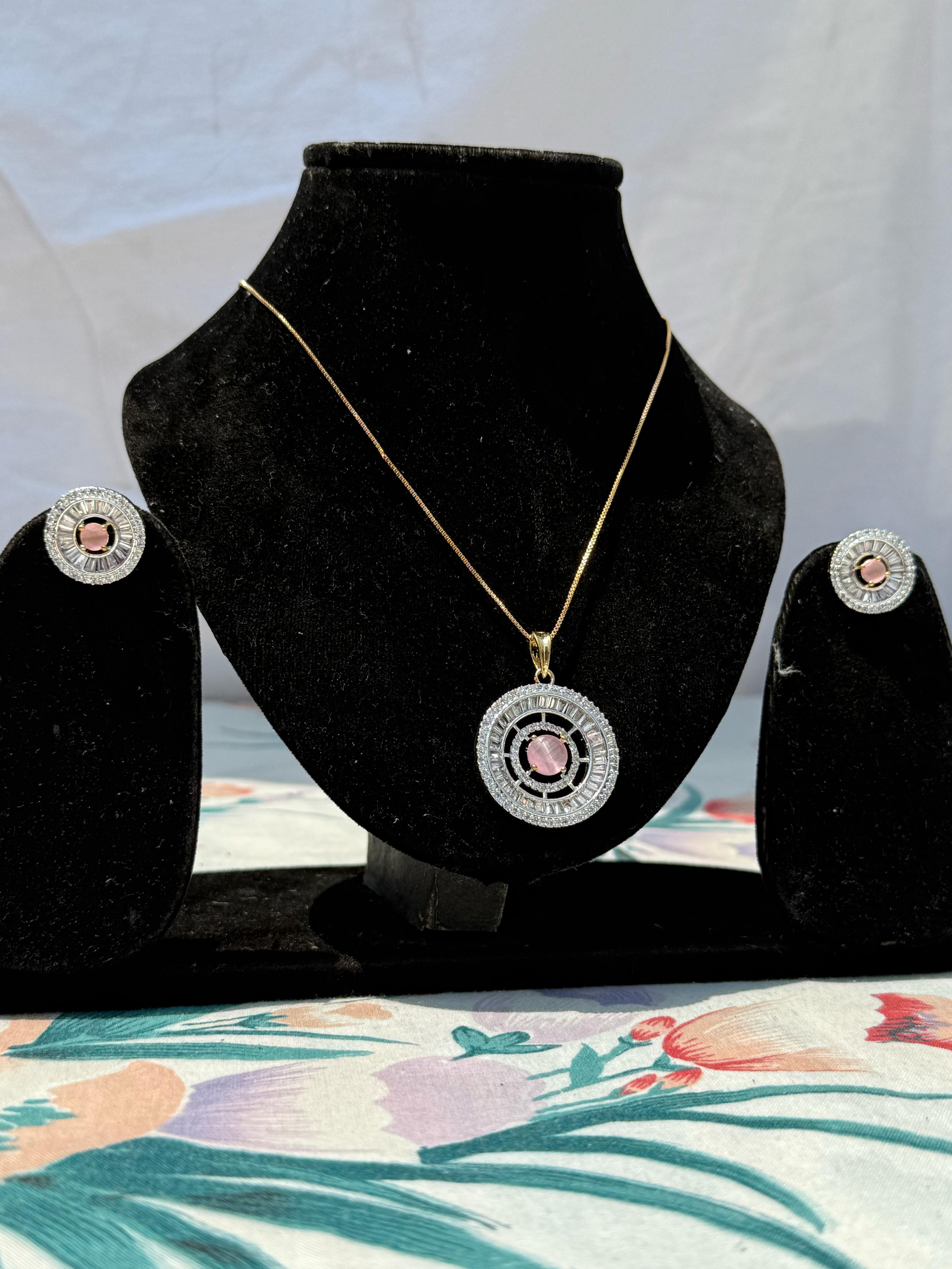 Elegant Pink Stone Necklace and Earring Set - A Timeless Accessory