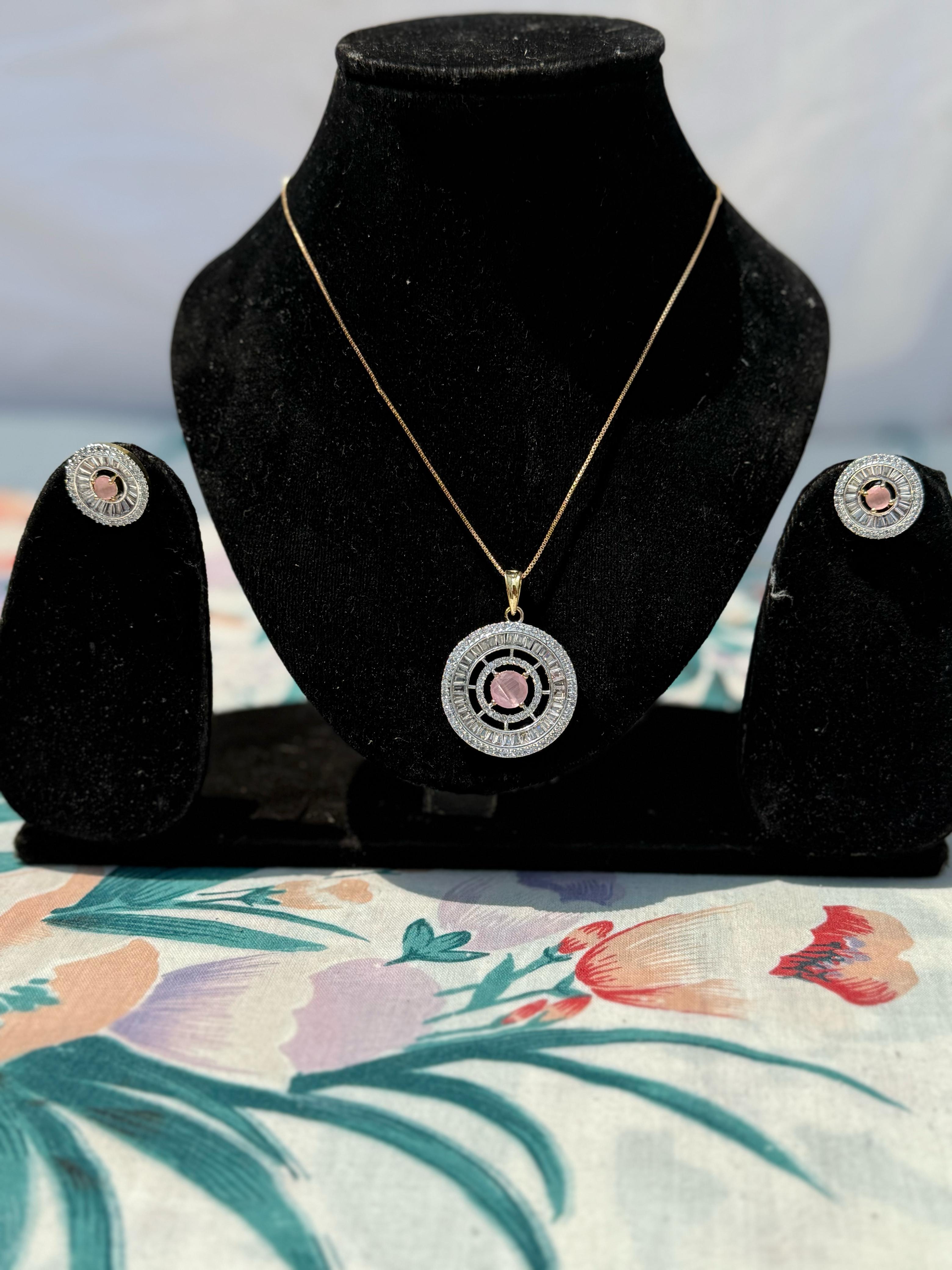 Elegant Pink Stone Necklace and Earring Set - A Timeless Accessory