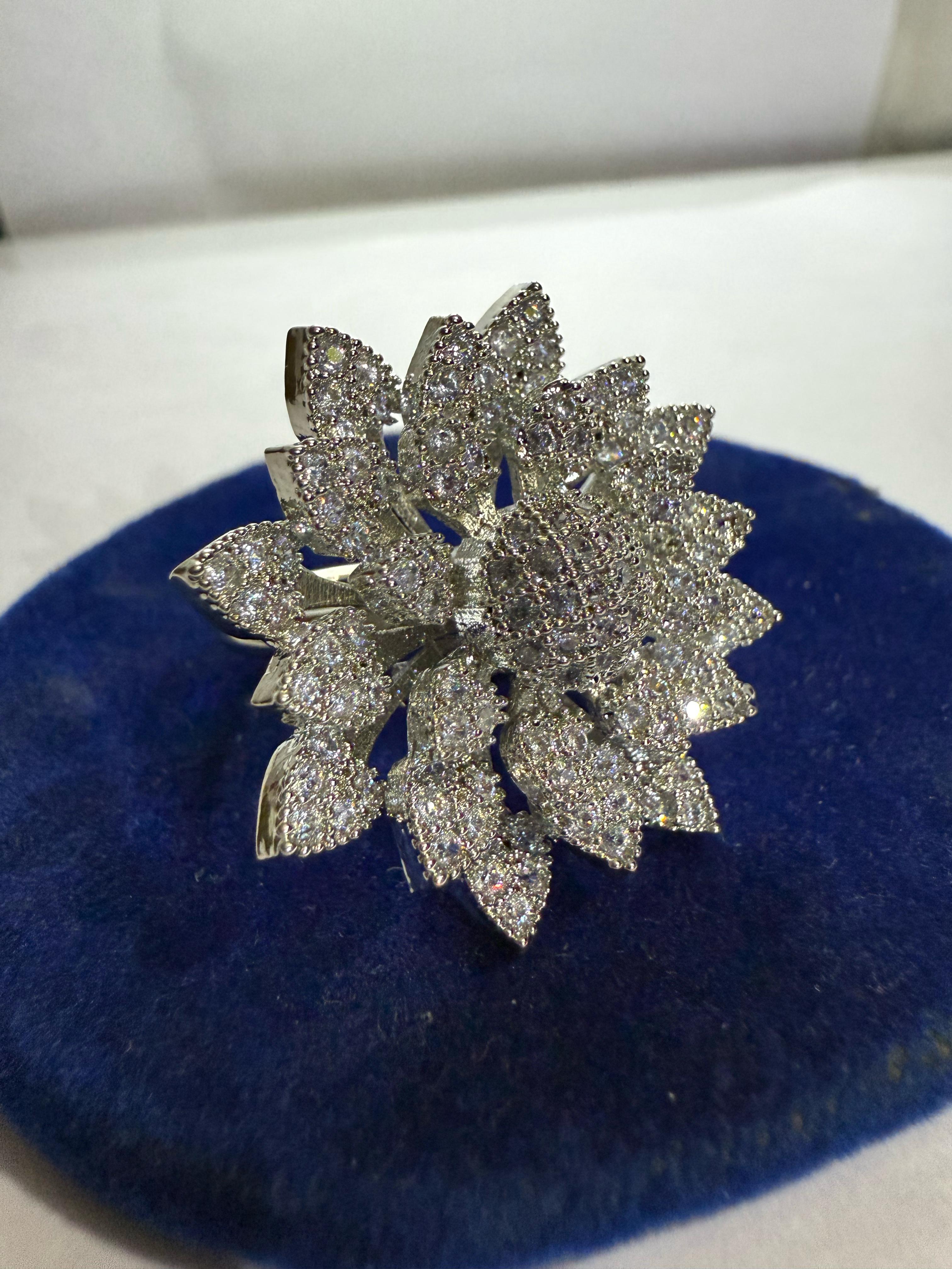 Exquisite Diamond Floral Ring - Elegant Silver Jewelry