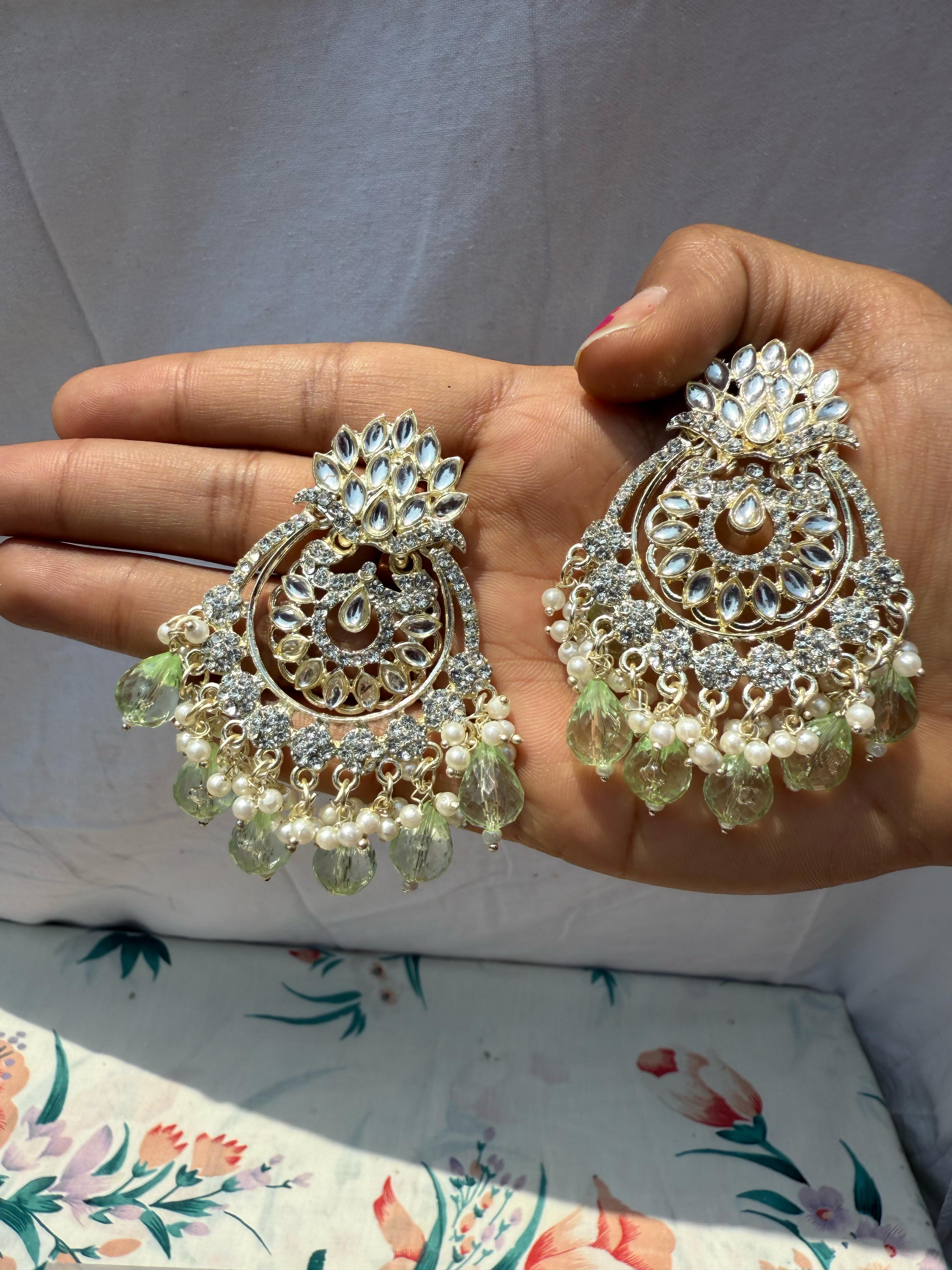 Exquisite Kundan Teardrop Earrings with Pearls - Traditional Indian Artificial Jewellery