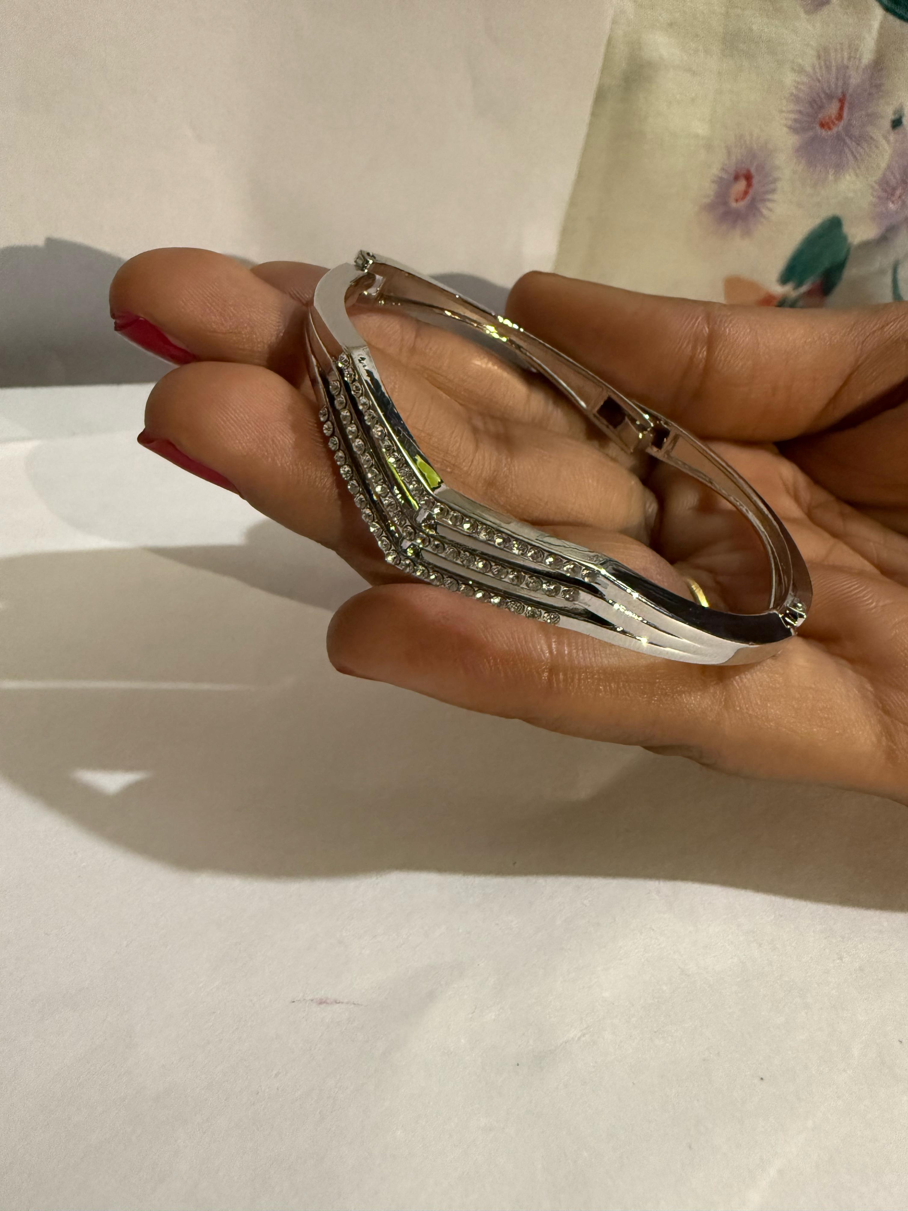 Silver Bracelet with Clear Stones