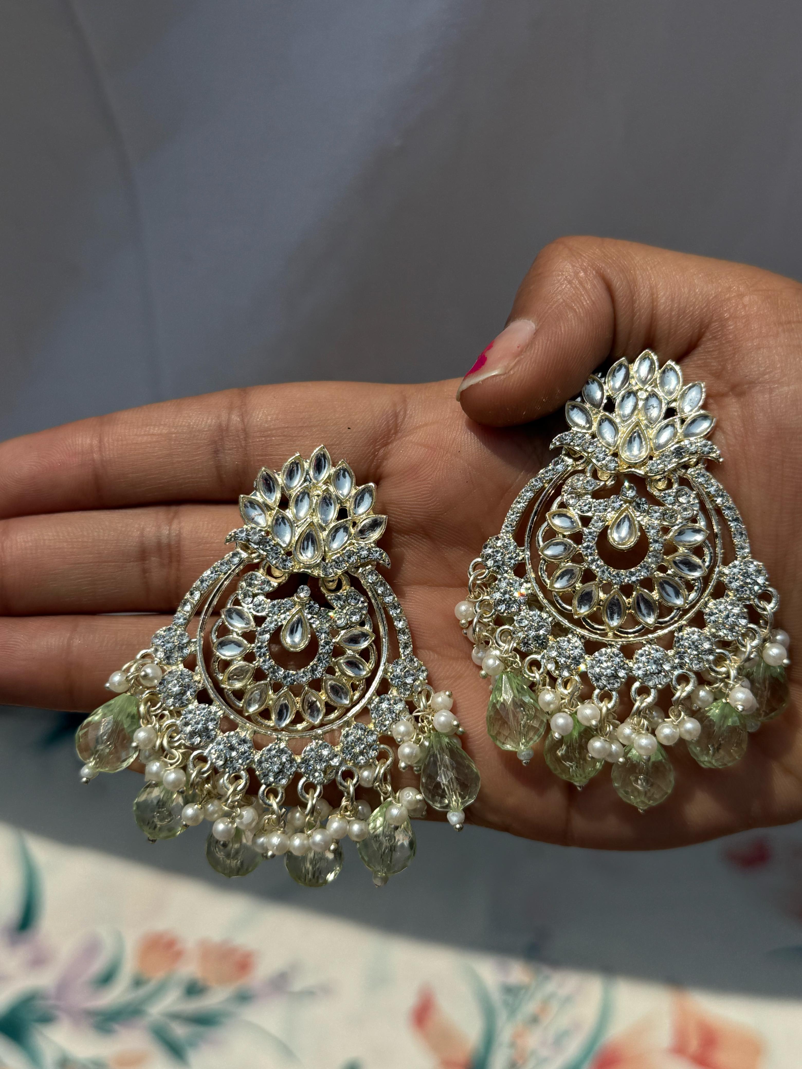 Exquisite Kundan Teardrop Earrings with Pearls - Traditional Indian Artificial Jewellery