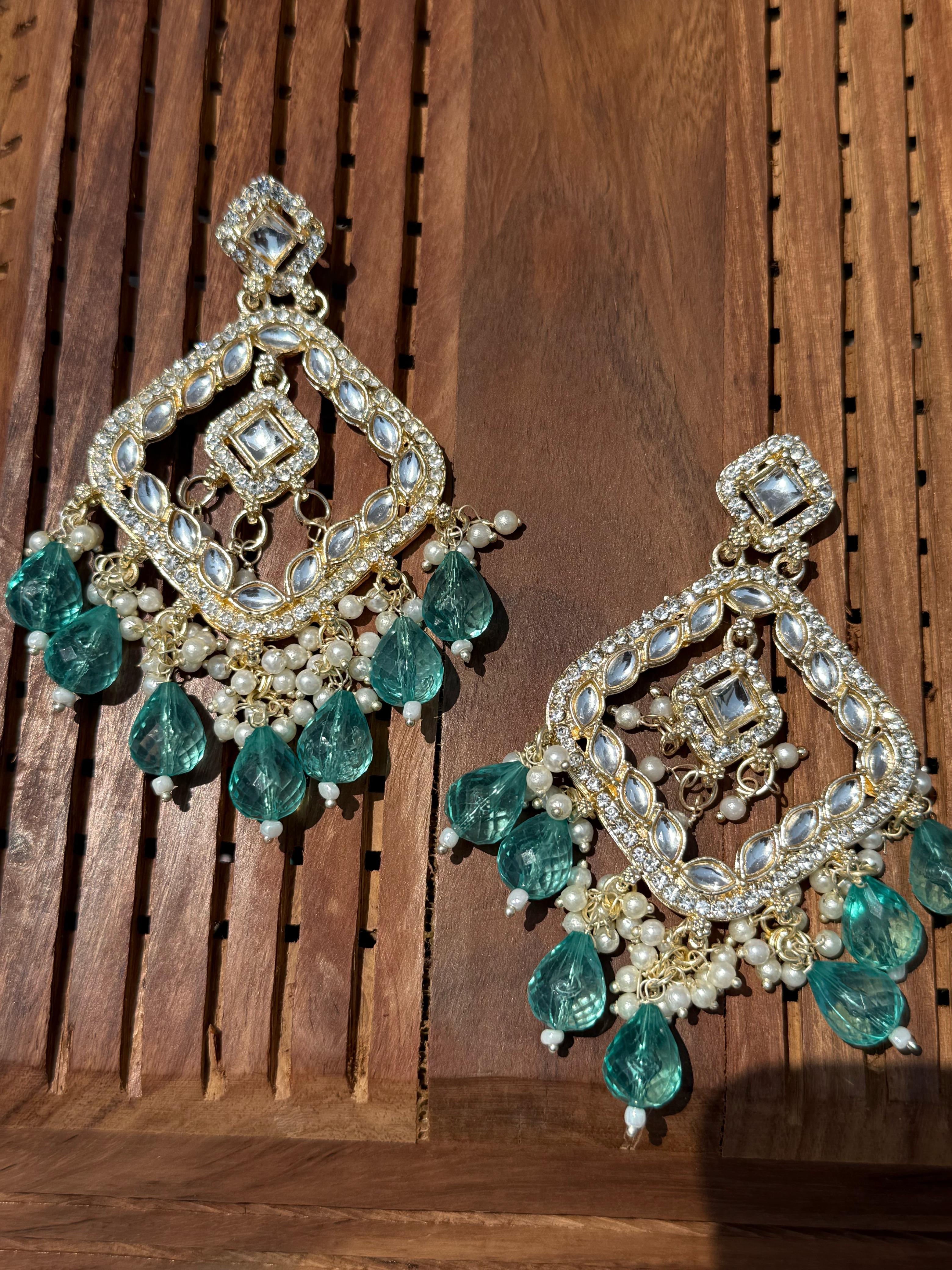 Exquisite Teal and Pearl Earrings - A Masterpiece of Traditional Jewelry