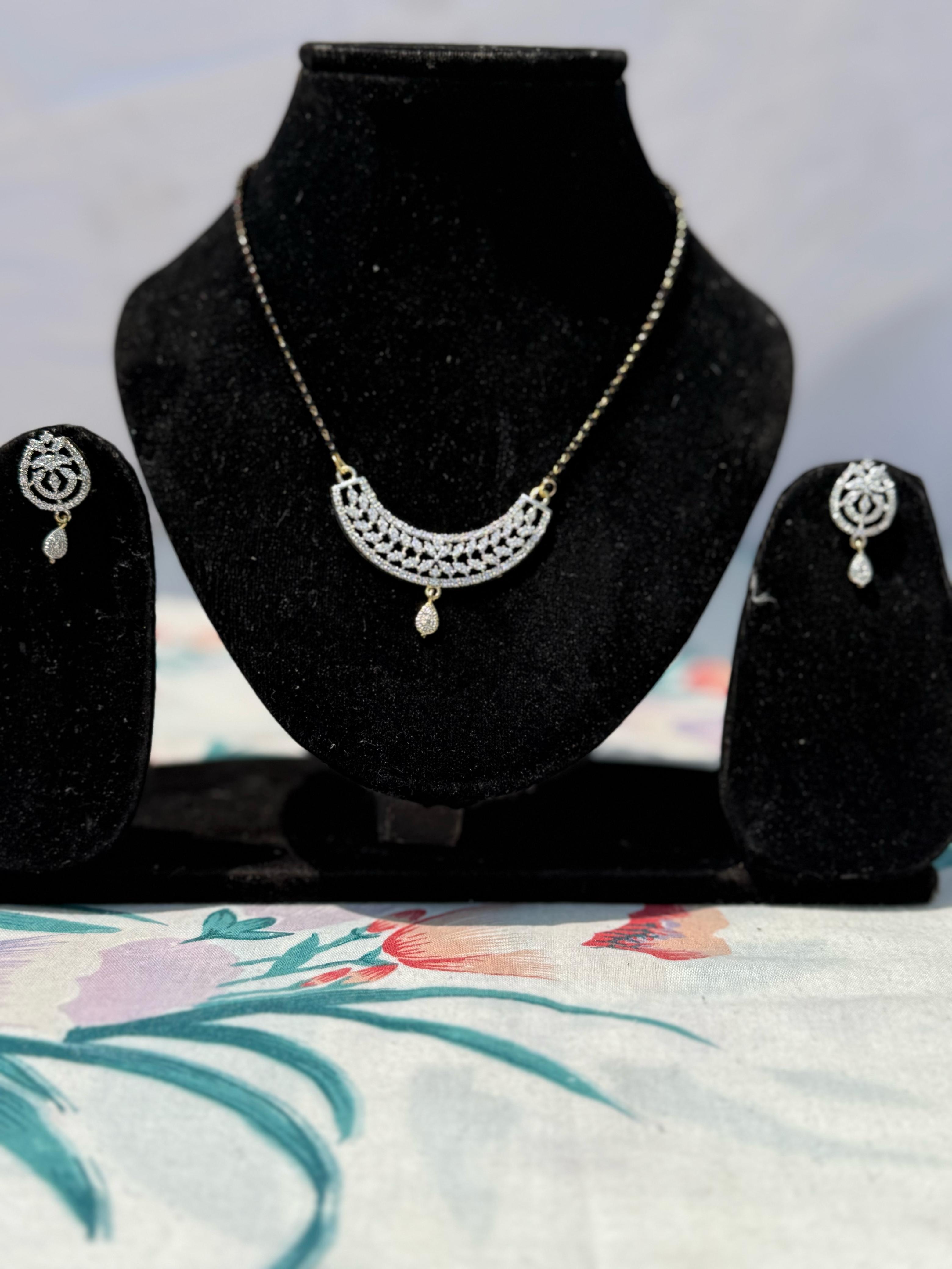 Diamond Studded Necklace and Earrings Set