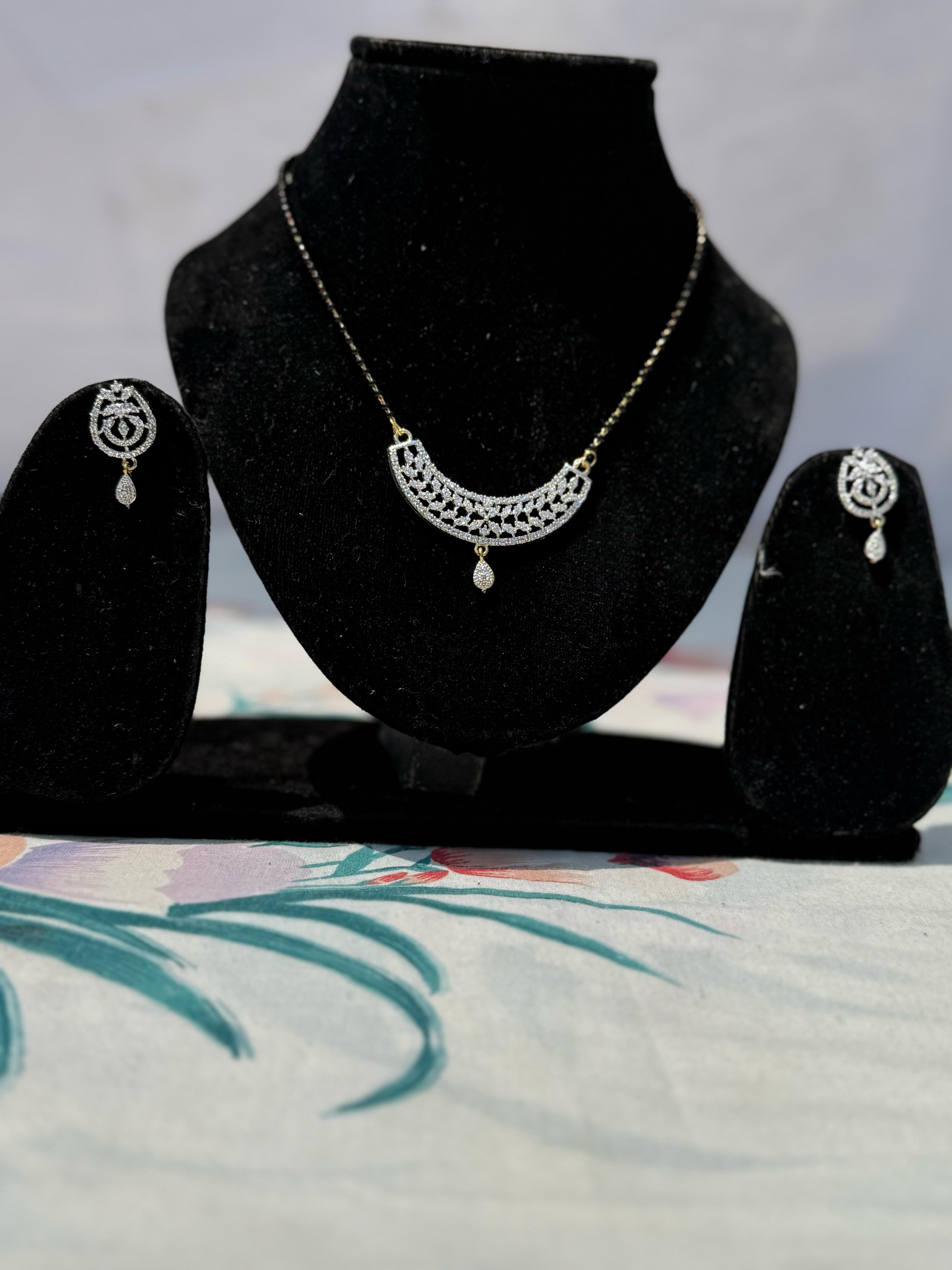 Diamond Studded Necklace and Earrings Set