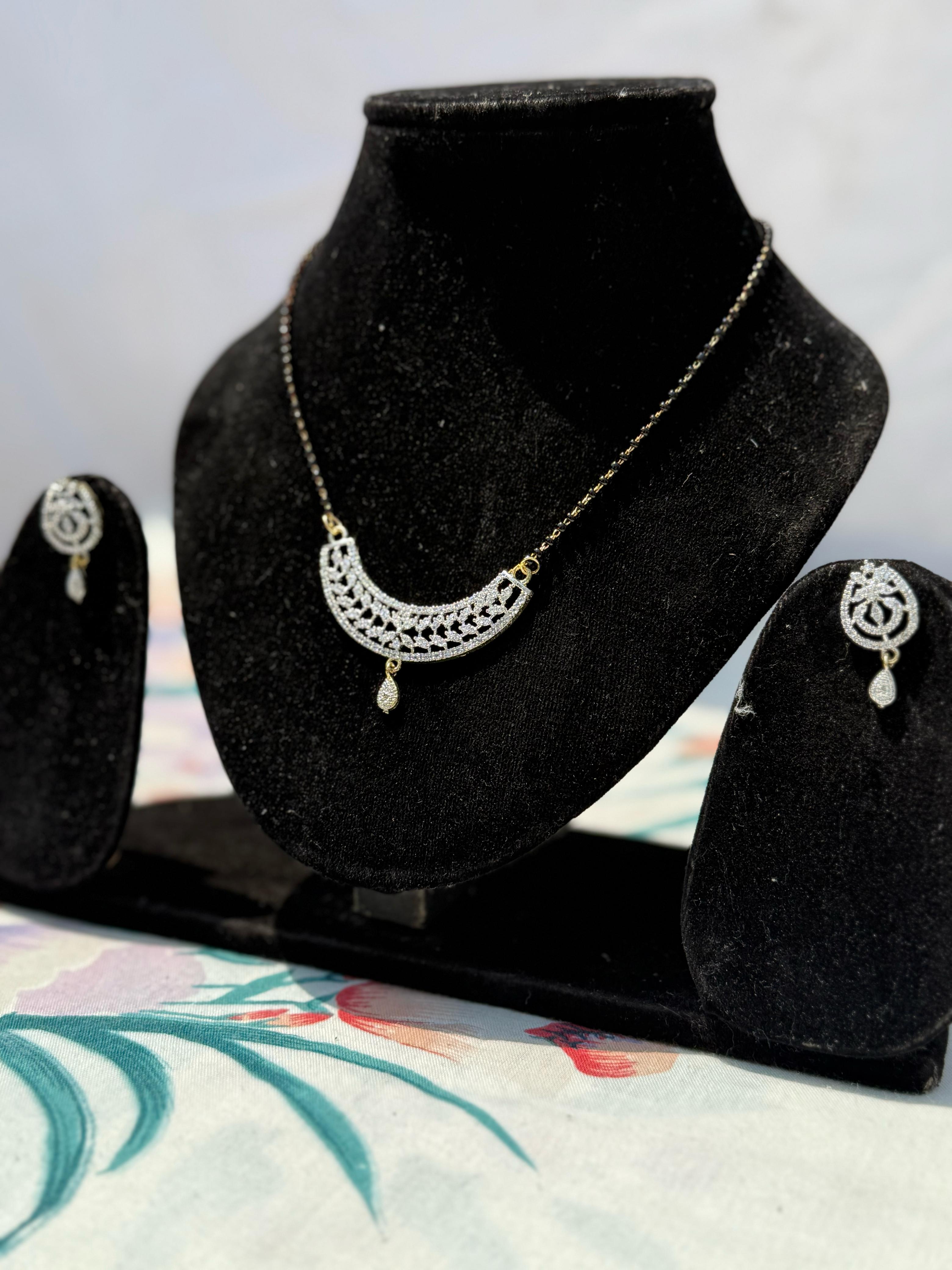 Diamond Studded Necklace and Earrings Set