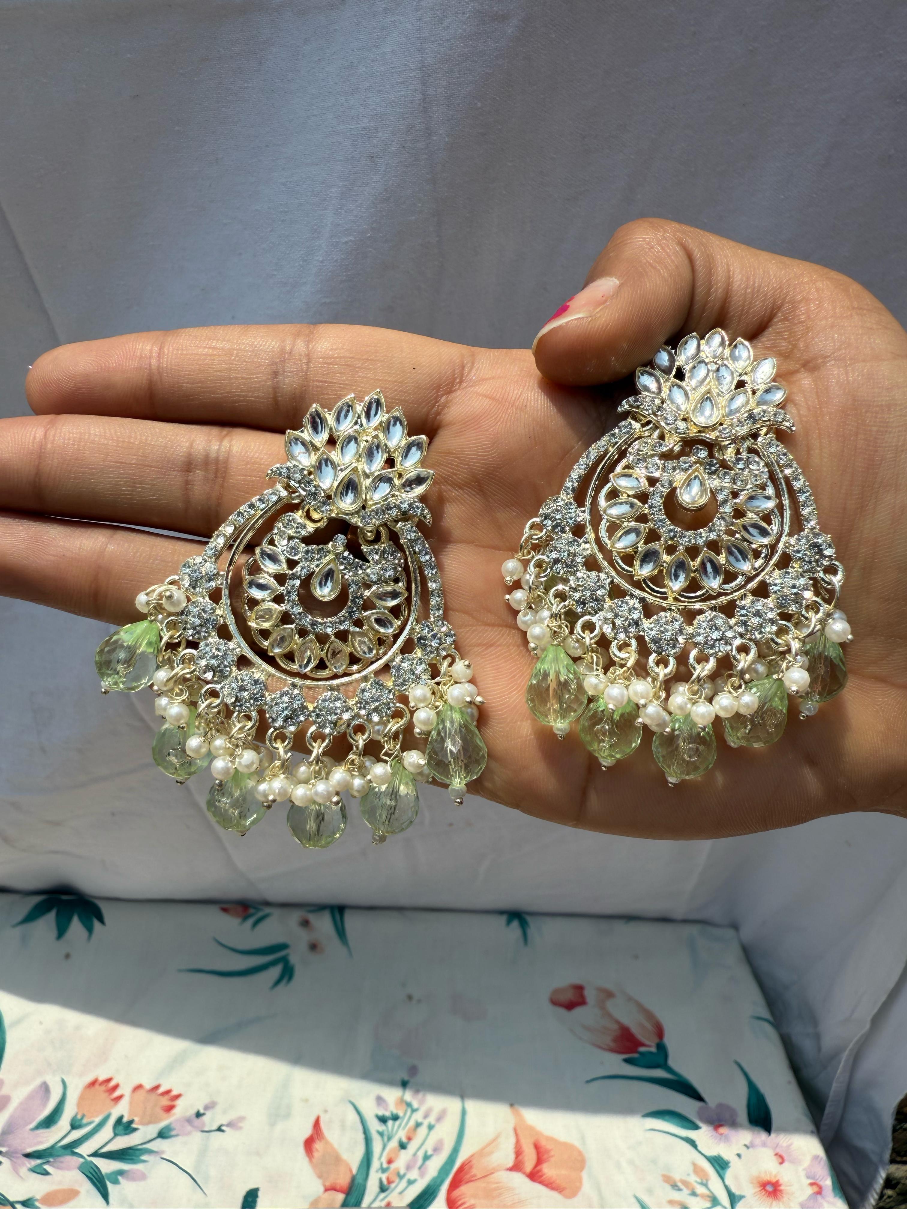 Exquisite Kundan Teardrop Earrings with Pearls - Traditional Indian Artificial Jewellery